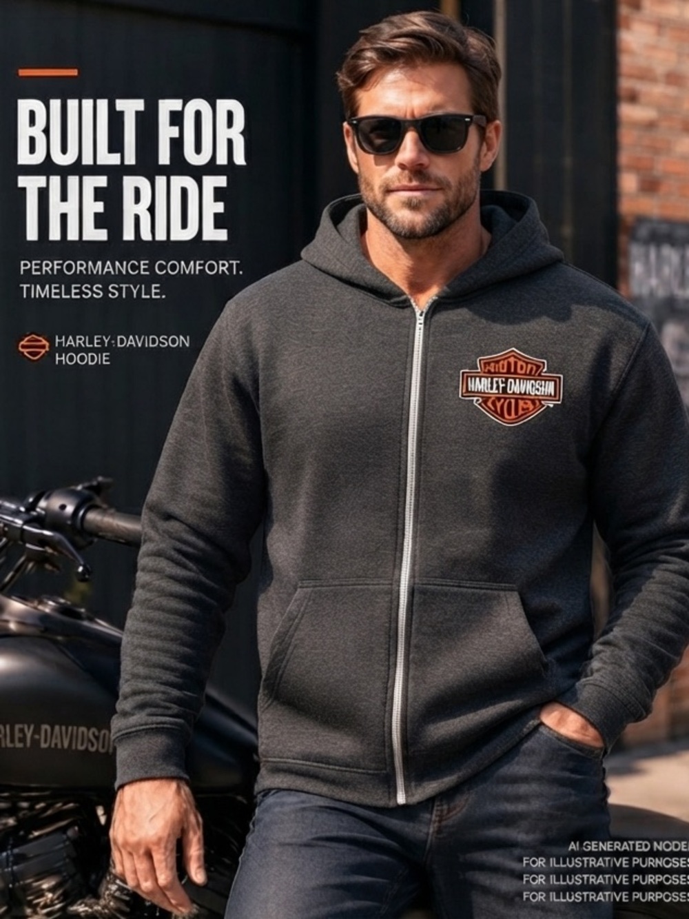 Harley Davidson Bar & Shield Full Zip Hoodie Men’s L Black Fleece Motorcycle